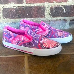 BlueFin Sunburst Tie Dye Purple Pink Slip On Sneakers Shoes Boho Size 2